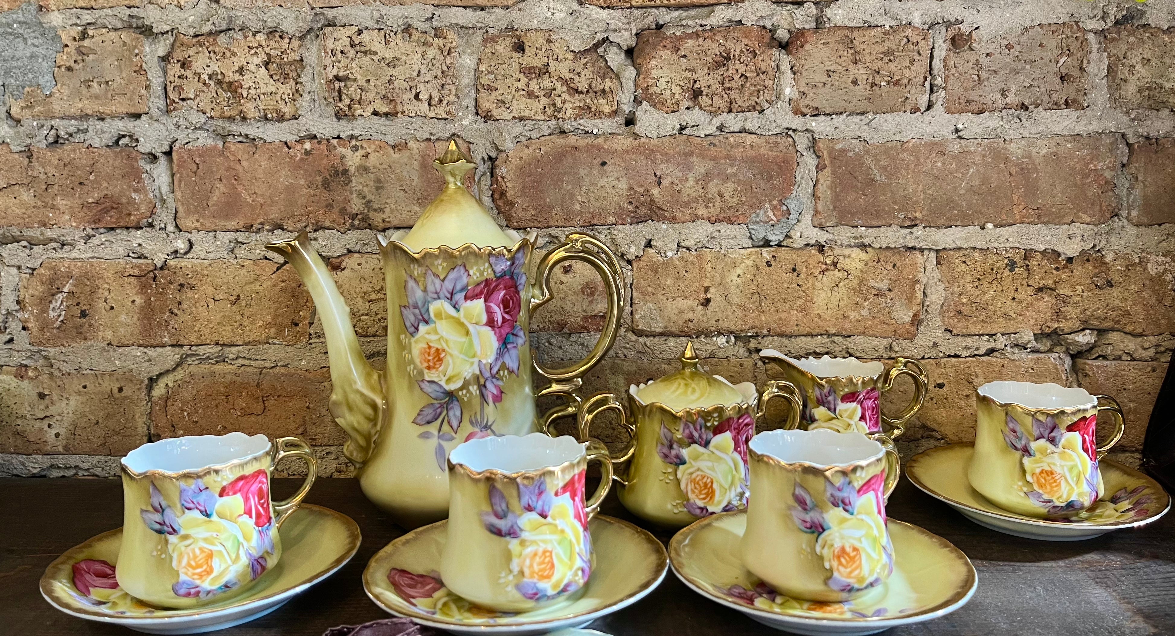 Antique Roses Nippon Hand Painted Tea Coffee Set.