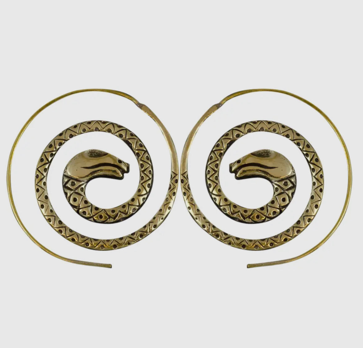 Cobra brass snake spiral earrings