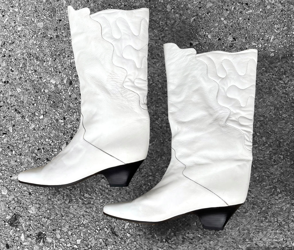 Vintage 80s White Cowboy Boots