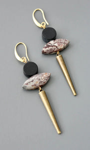 Leopard Jasper and black agate Earrings