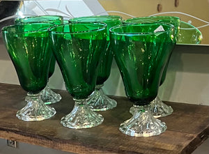 Vintage Anchor Hocking Forest Green Goblets Set Of 6