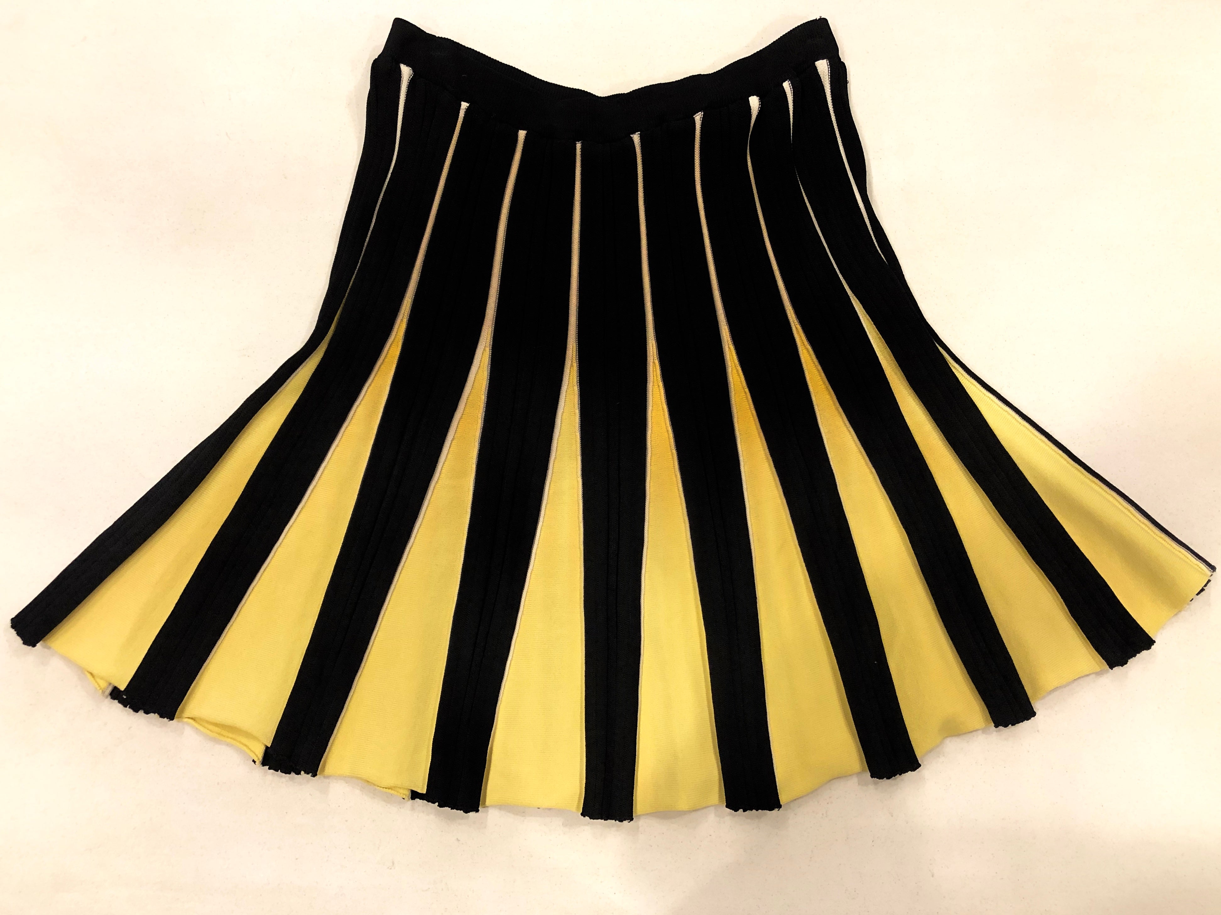 Black Knit Skirt with Yellow Godets