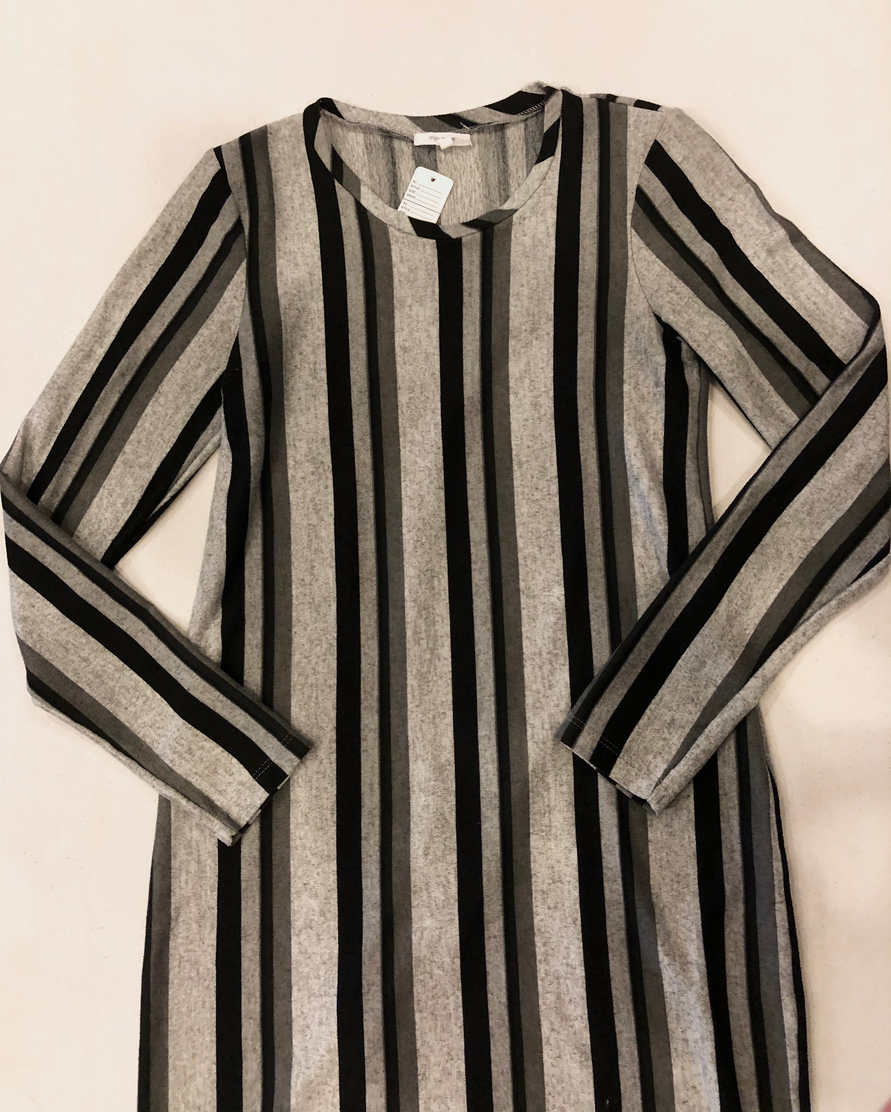 Maurice Size S Gray and Black Striped Dress