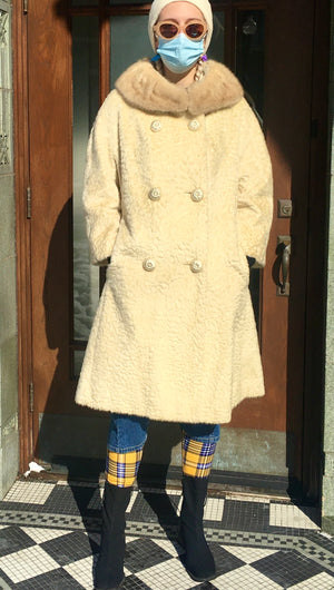 Vintage White Peacoat with Fur Collar