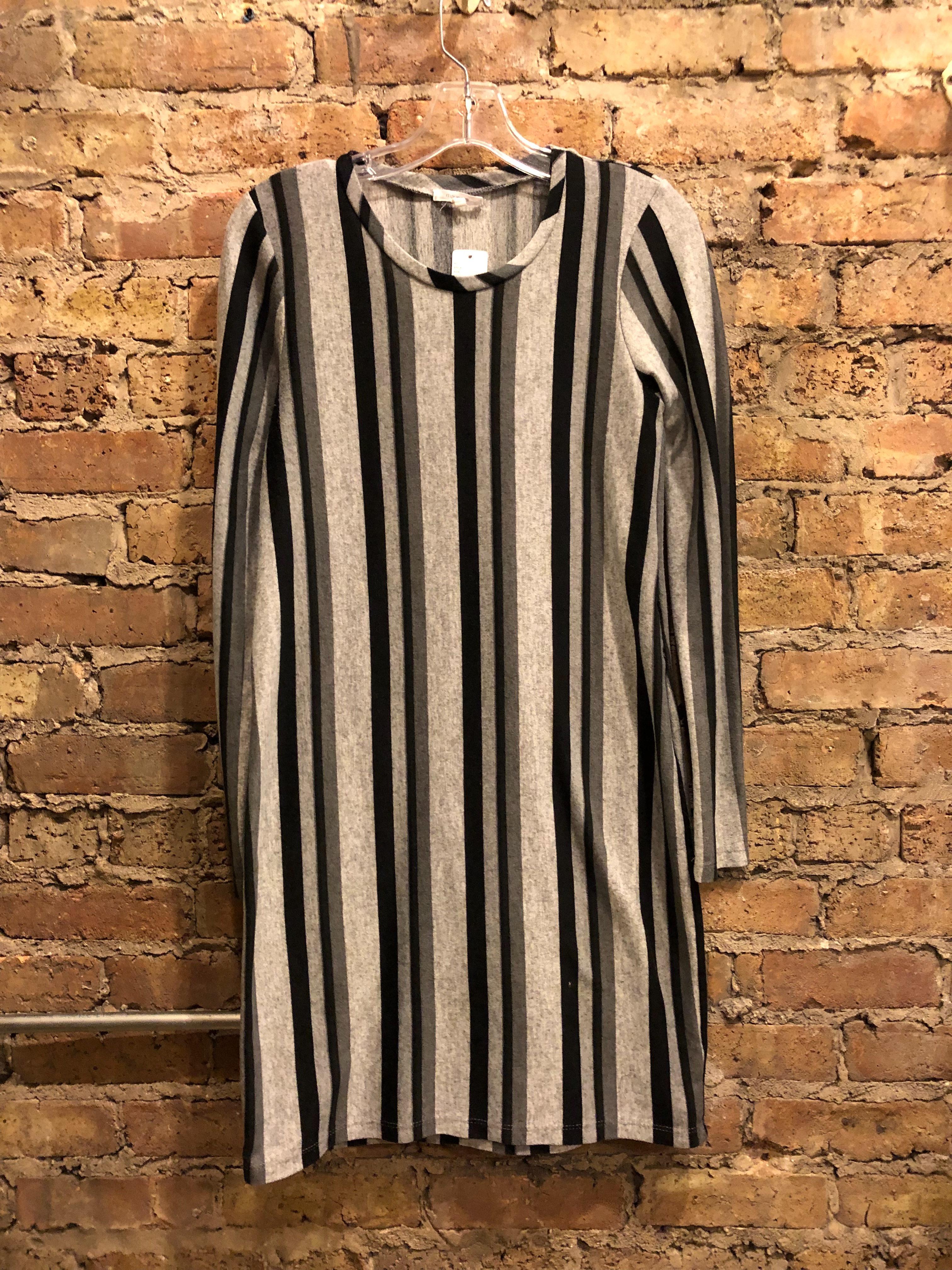 Maurice Size S Gray and Black Striped Dress