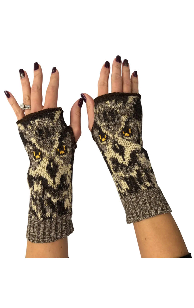 Womens Recycled Hand Warmer Fingerless Glove - Real Owl