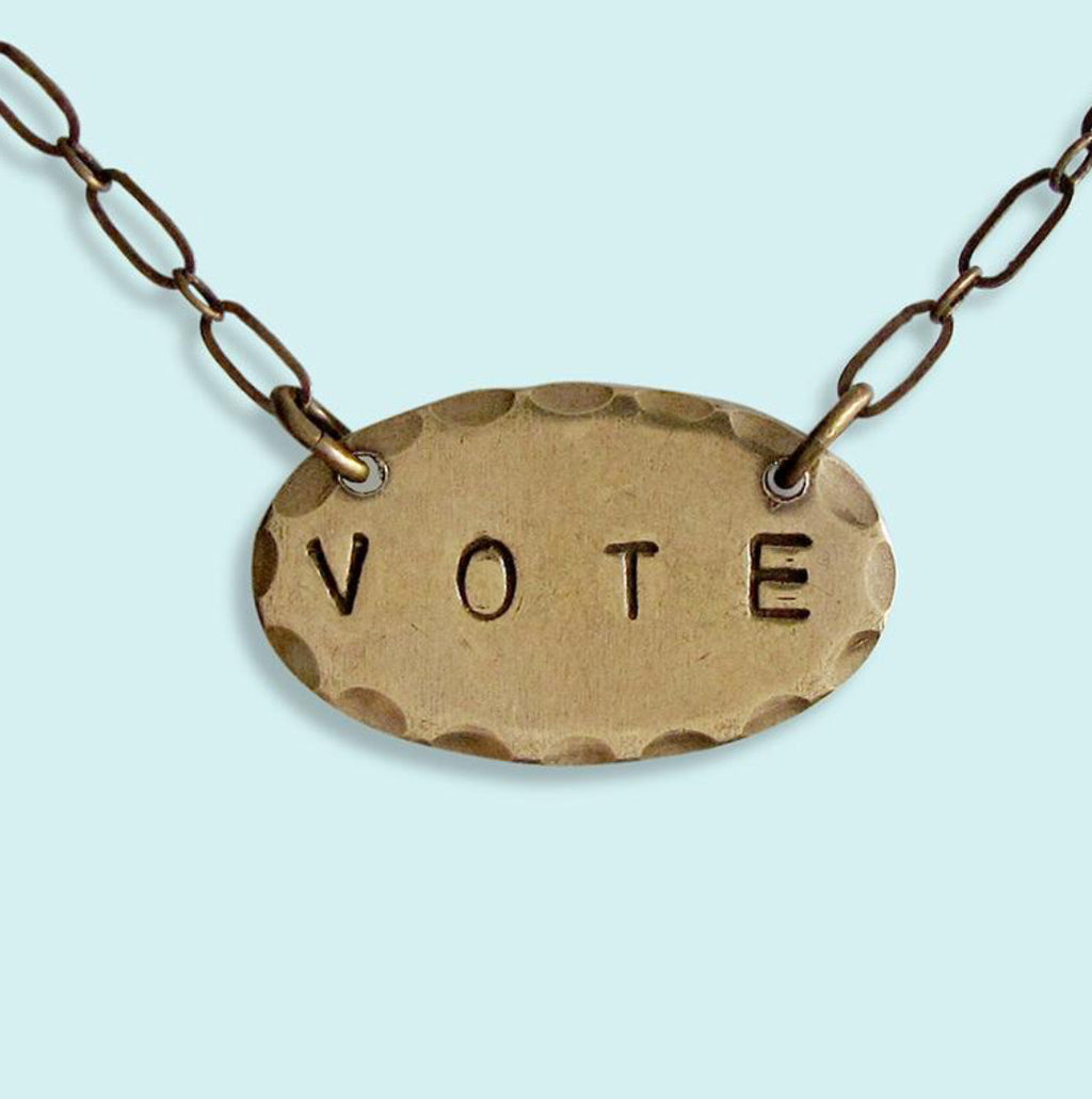VOTE NECKLACE ON SCALLOPED PLAQUE