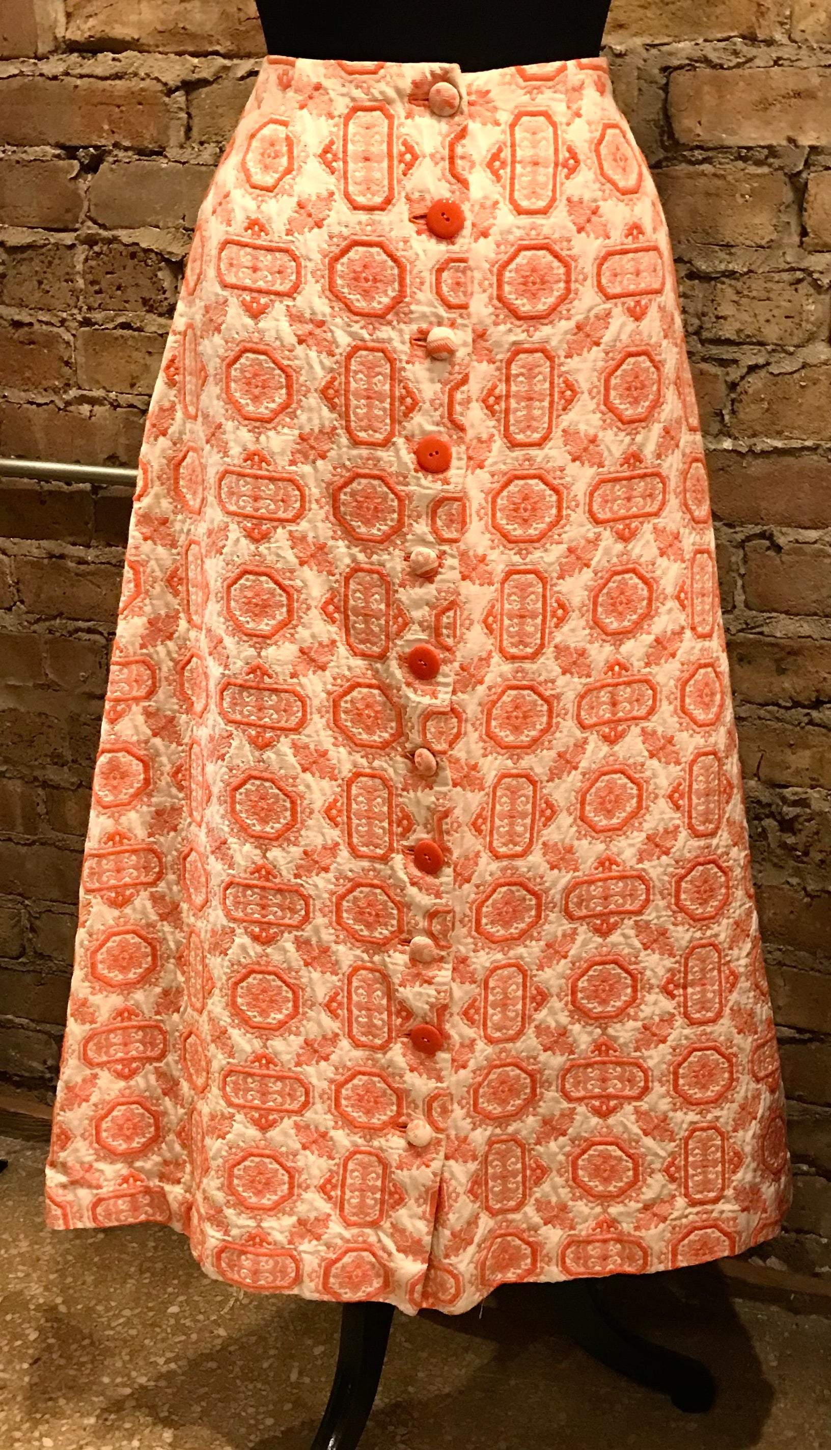 White & Orange Vintage Long Skirt