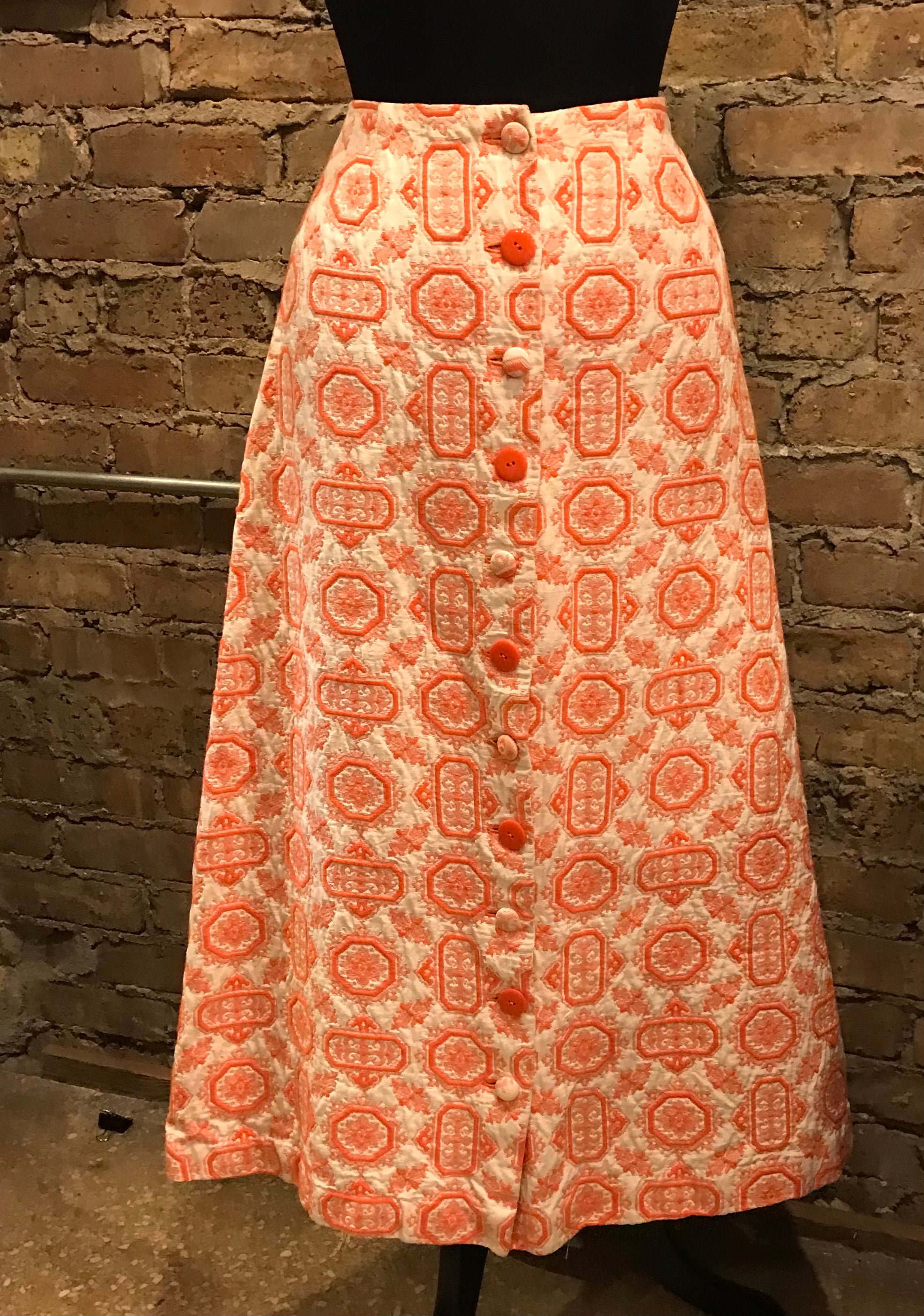 White & Orange Vintage Long Skirt