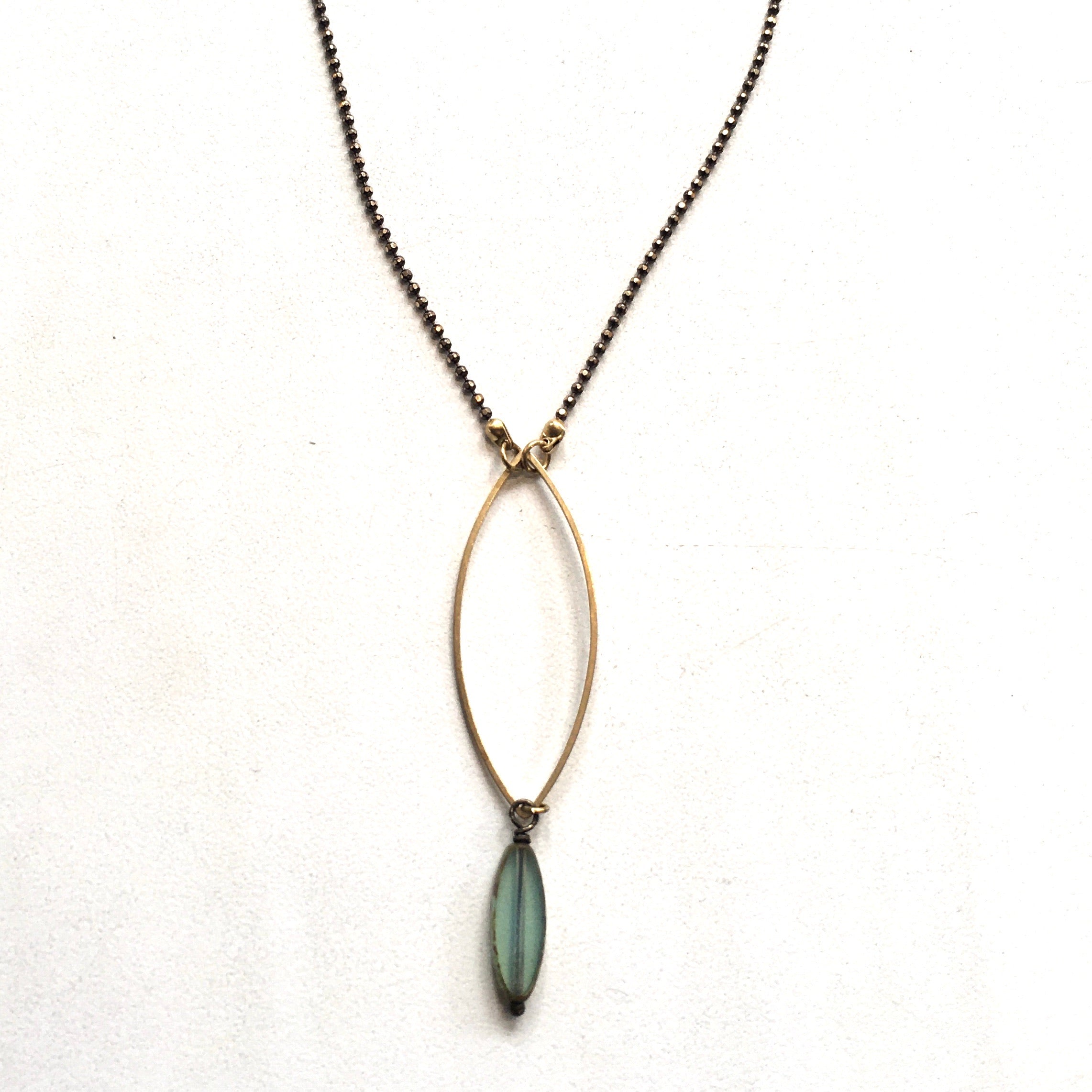 Turquoise Glass Marquise Bronze Necklace