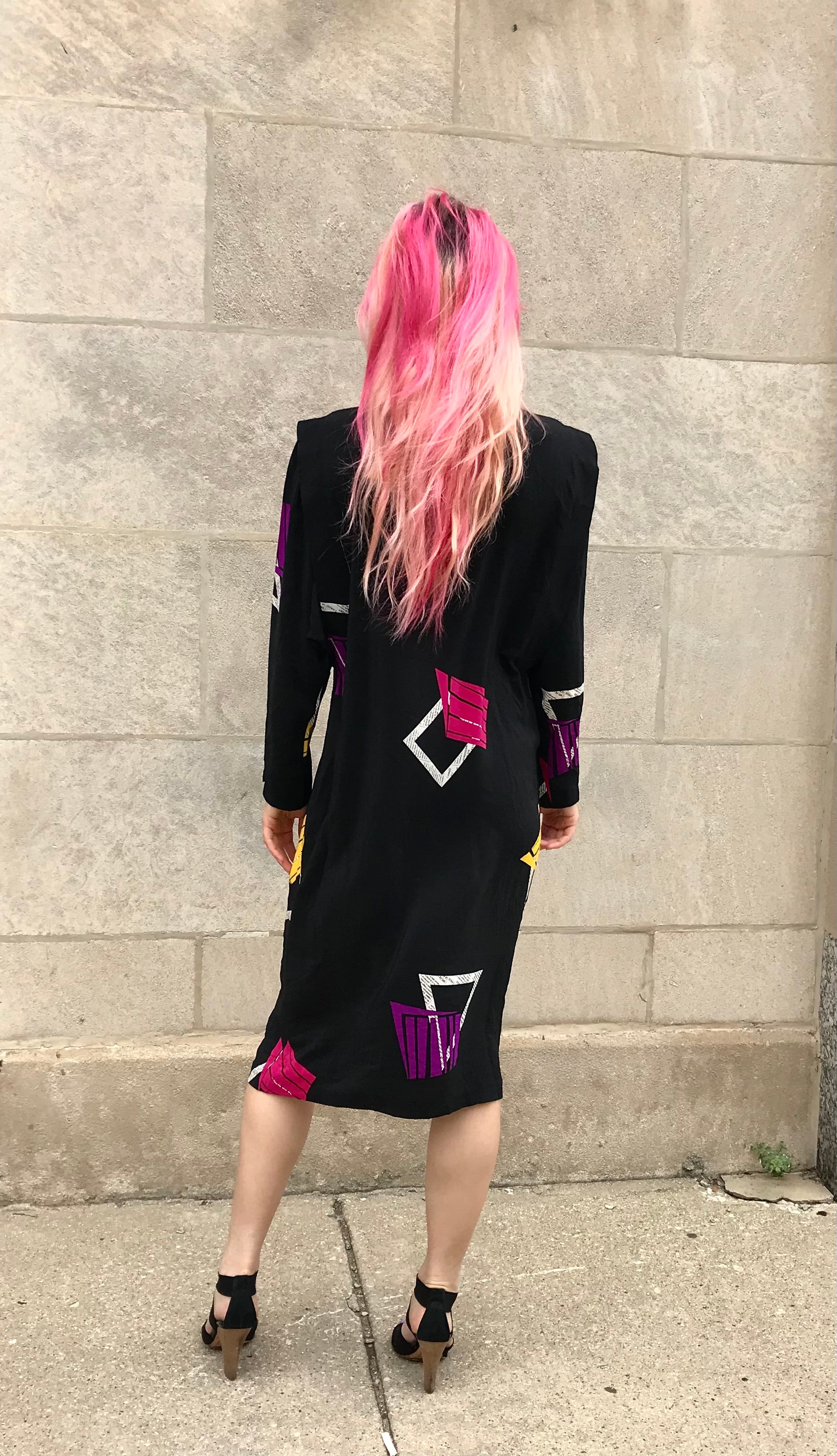 90s Silk Dress with Geometric Print