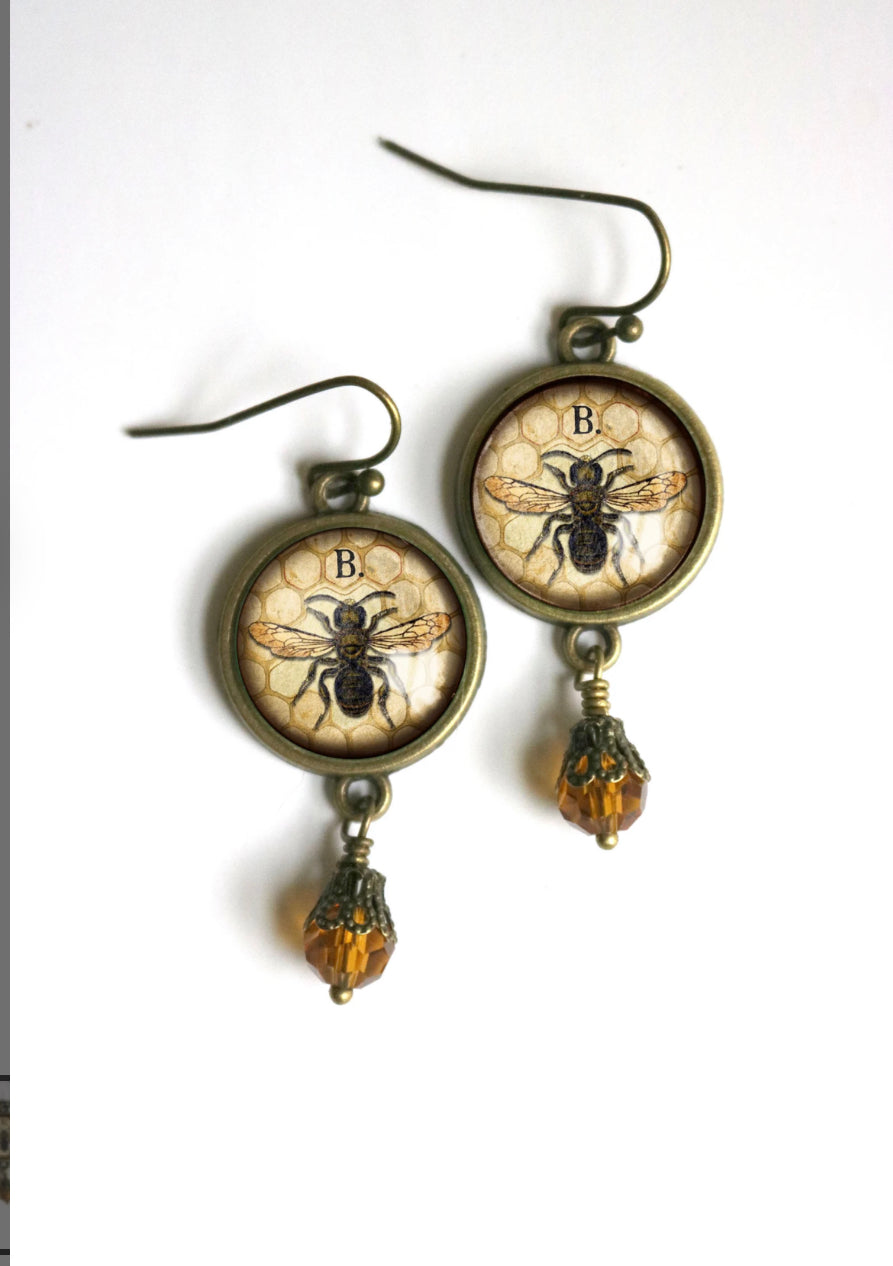 Honey Bee or Worker Bee Vintage Inspired Drop / Dangle Earring