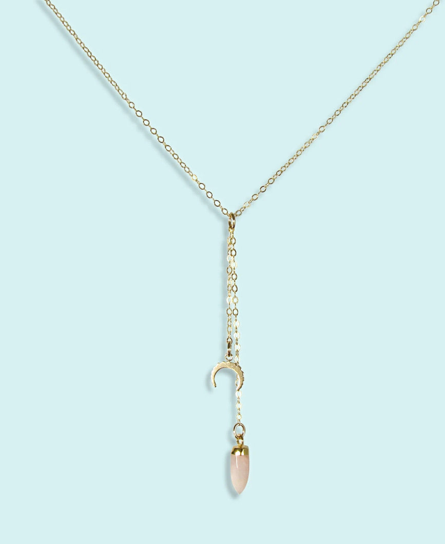 PINK OPAL AND TINY MOON NECKLACE