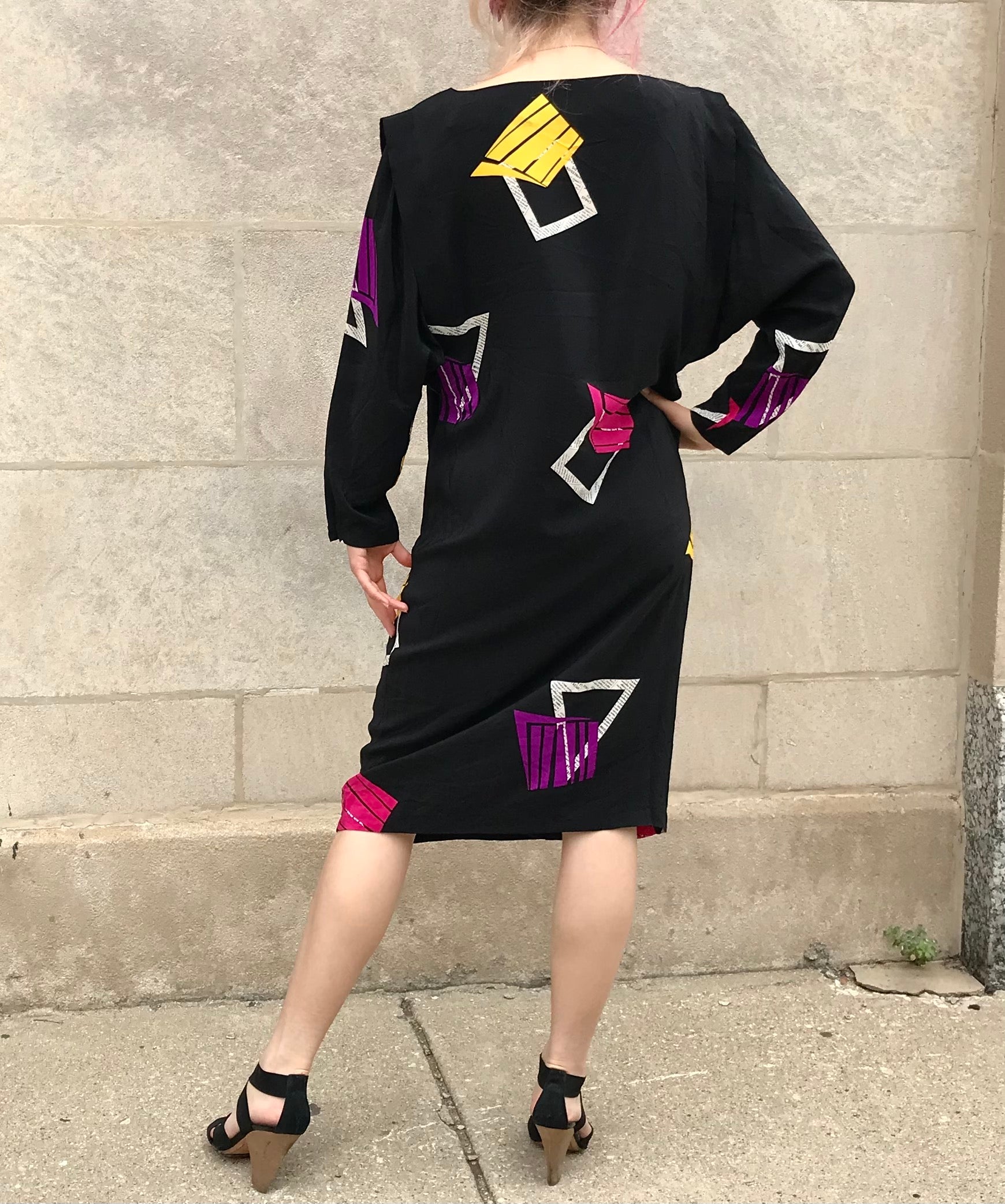 90s Silk Dress with Geometric Print