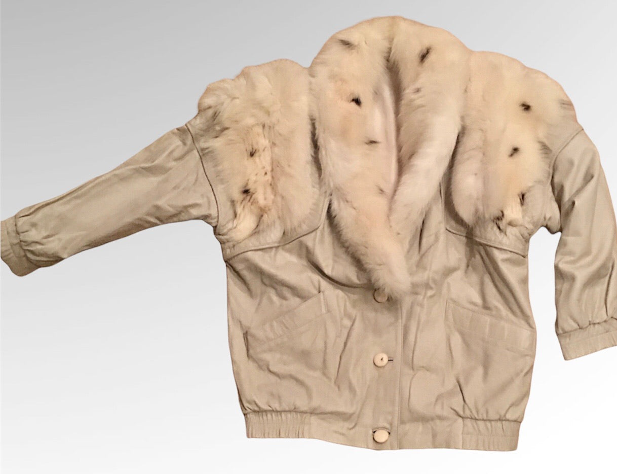Vintage White Leather/Fur Jacket