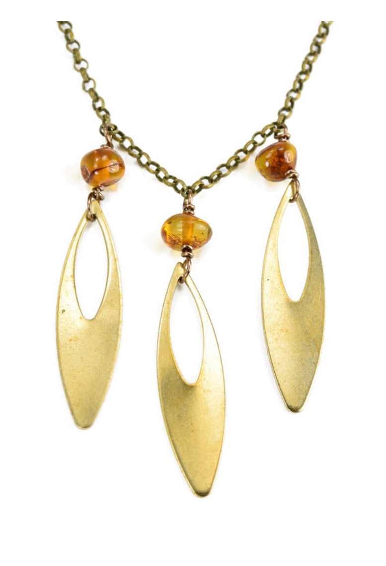 Honey baltic amber modern oblong necklace.