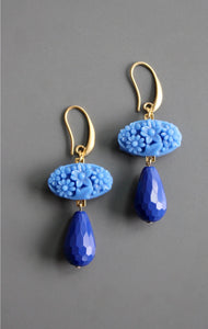 Japanese pressed glass and blue glass teardrops