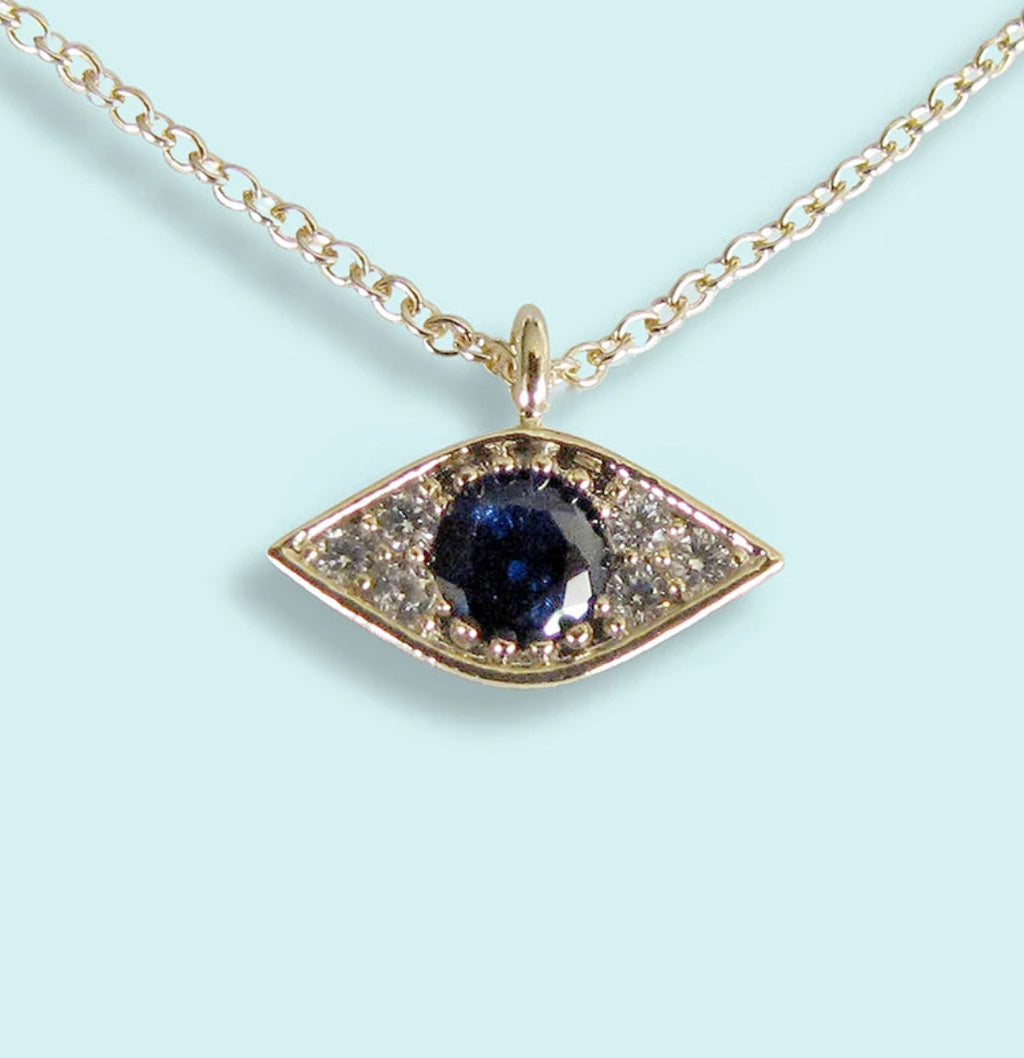 BLUE CRYSTAL EVIL EYE NECKLACE