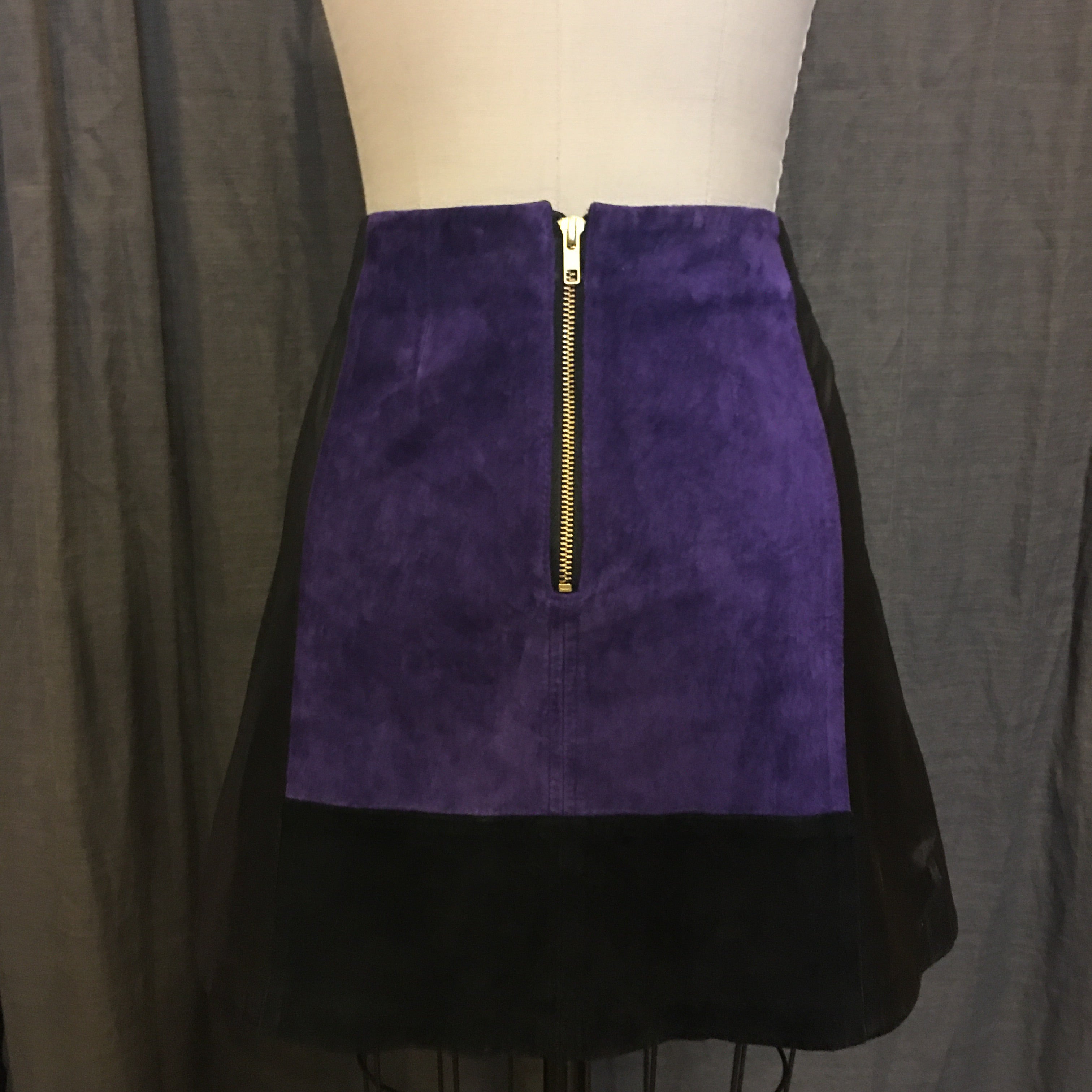 Nanette Lepore black leather/ purple suede skirt