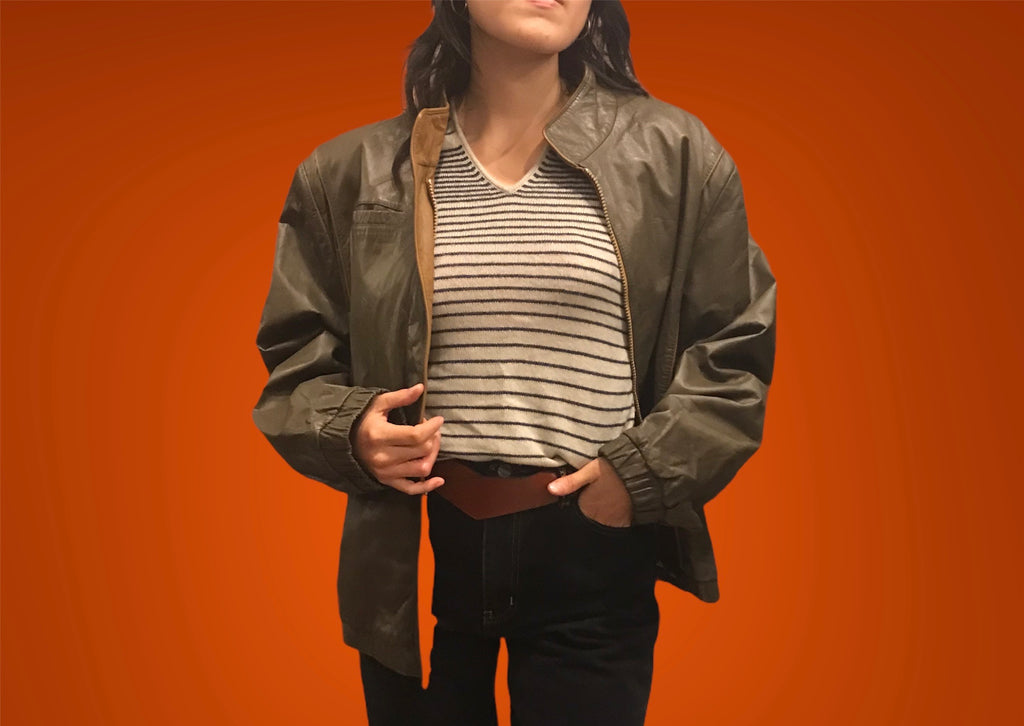 80s Leather Bomber Jacket