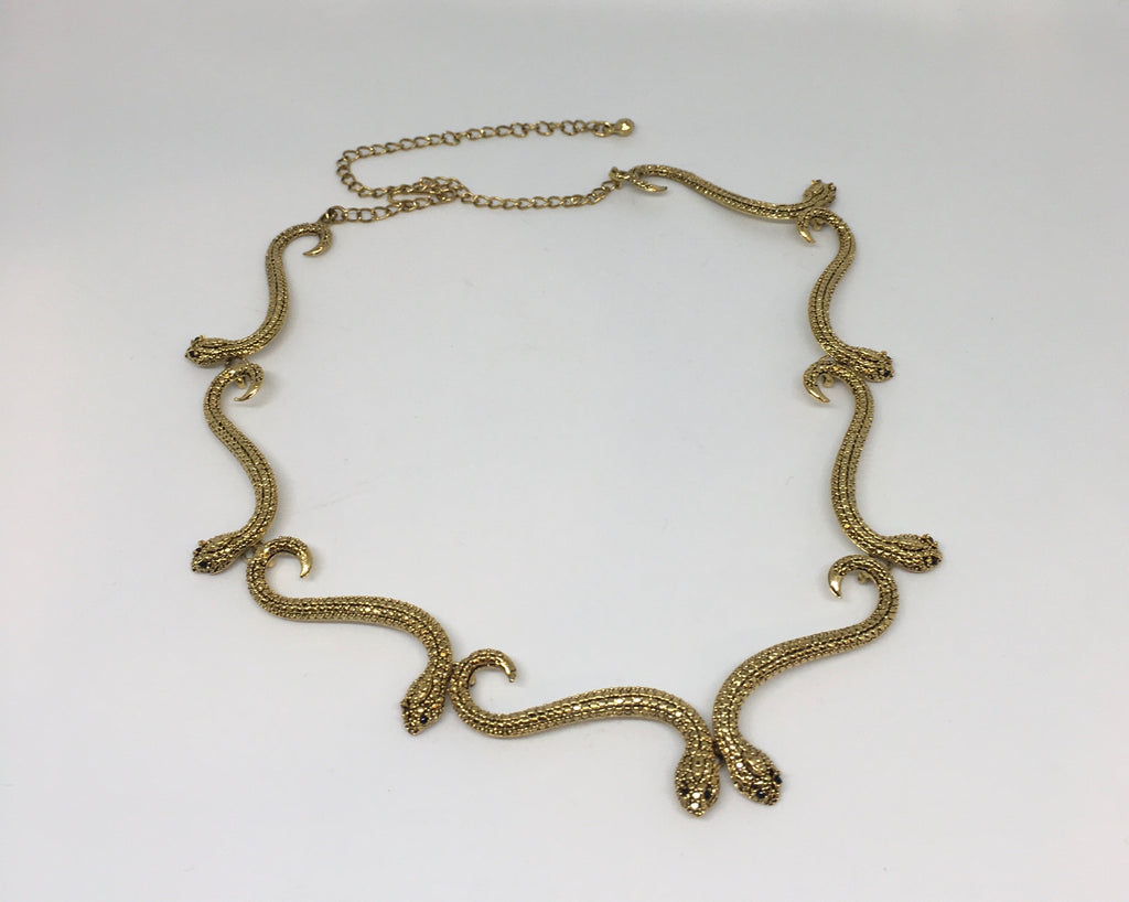 Necklace, S Snake collar, ant gold jet eyes