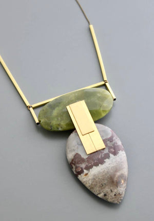 Jade & Jasper Brass necklace