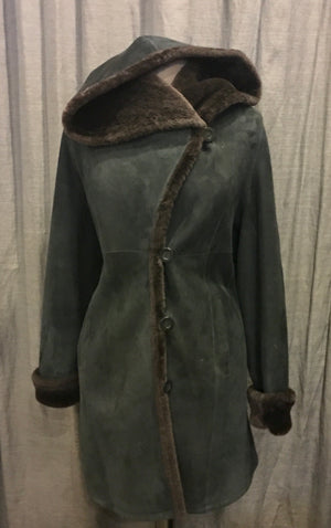 Blue Duck Black and Brown Slim Fitted Hooded Shearling Coat