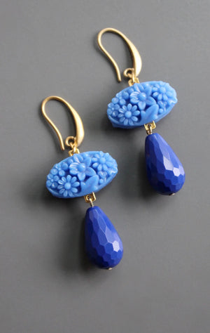Japanese pressed glass and blue glass teardrops